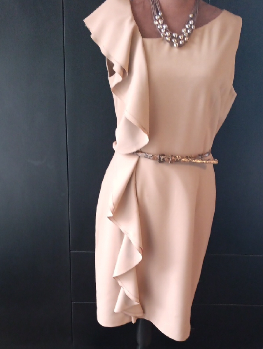 Calvin Klein Beige Ruffle Midi Dress - Picture 2 of 6
